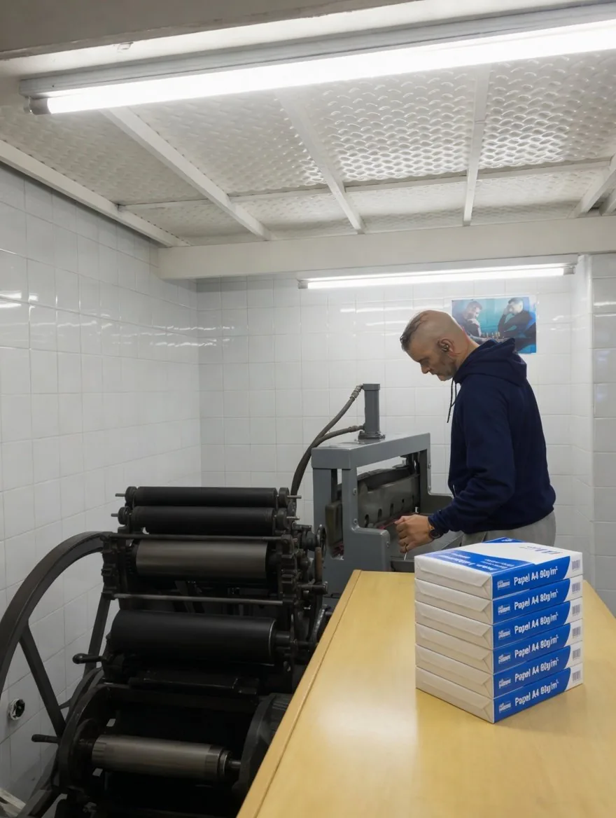 Máquina de impresión y resmas de papel